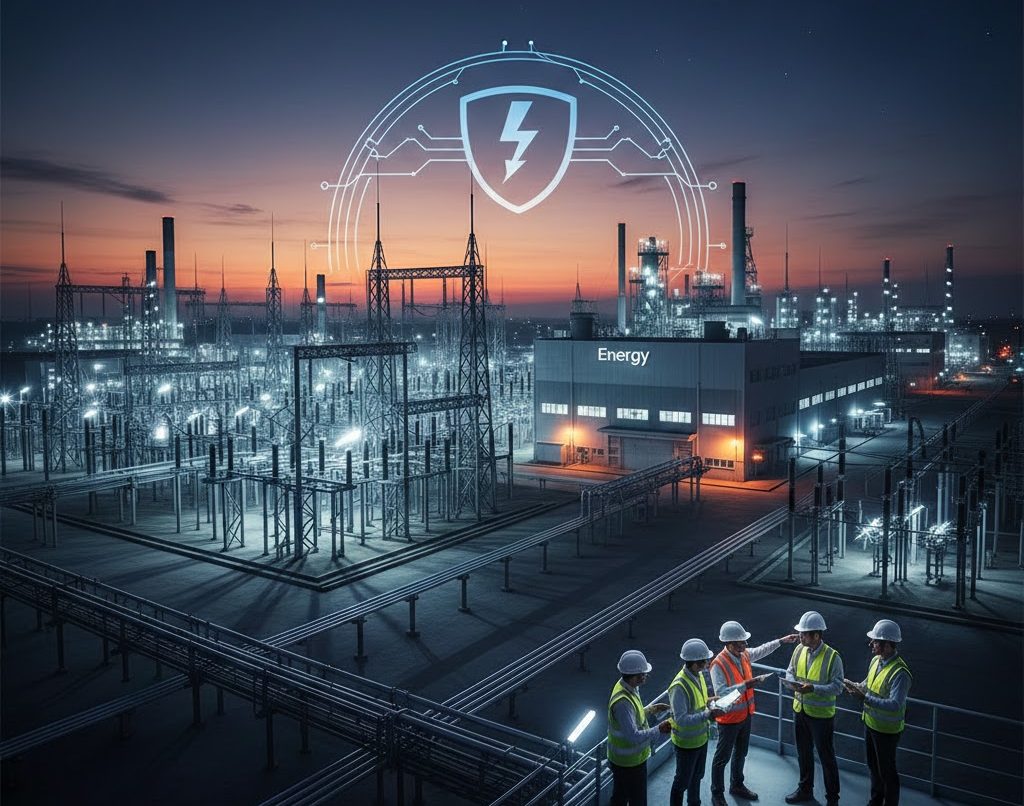 Ingeniero supervisando un proyecto eléctrico industrial con integración de disciplinas y tableros dentro de una nave industrial, representando soluciones llave en mano de Energy.