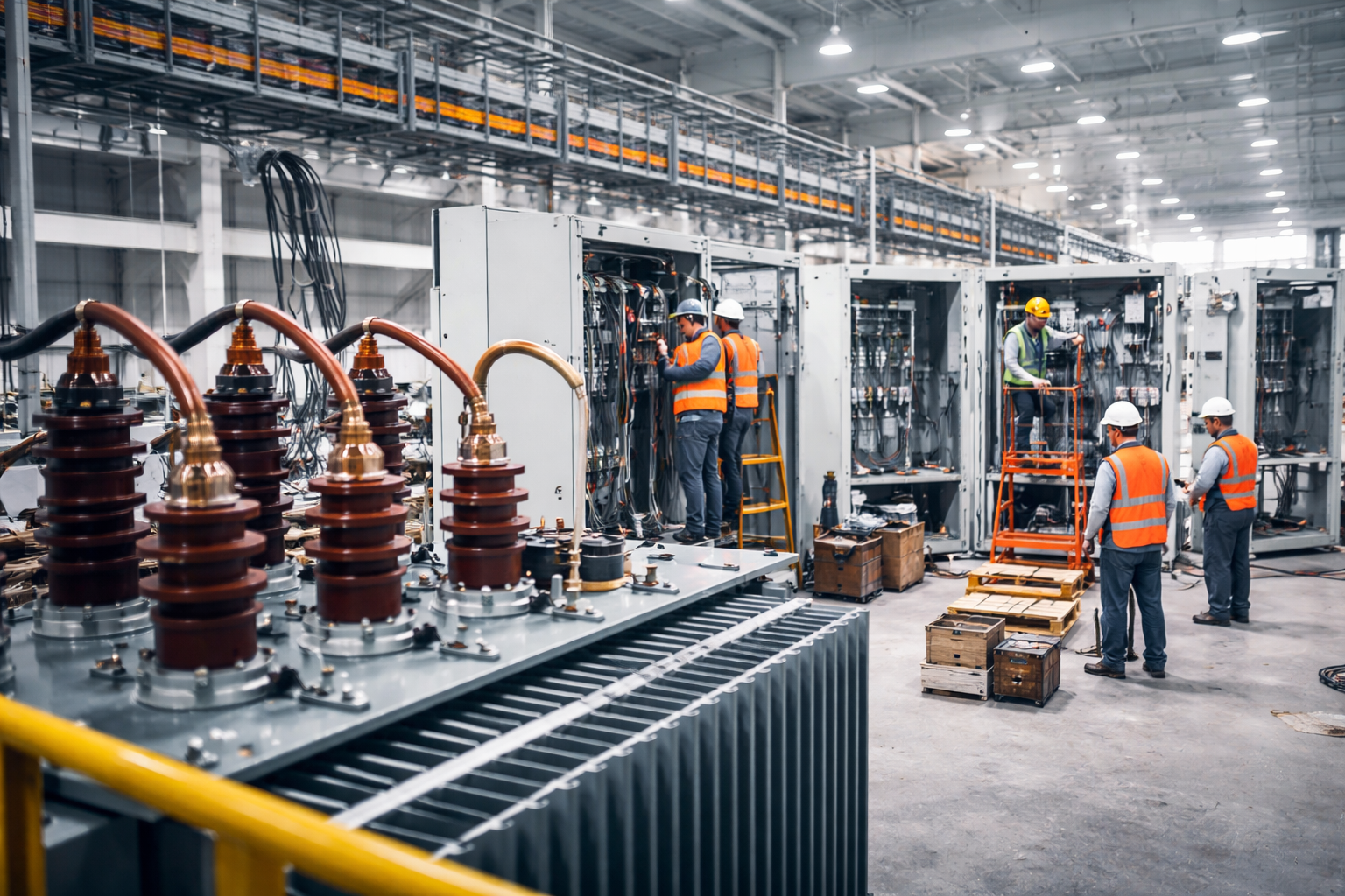 Proyecto eléctrico industrial llave en mano con transformador y tableros eléctricos en proceso de instalación dentro de nave industrial en México